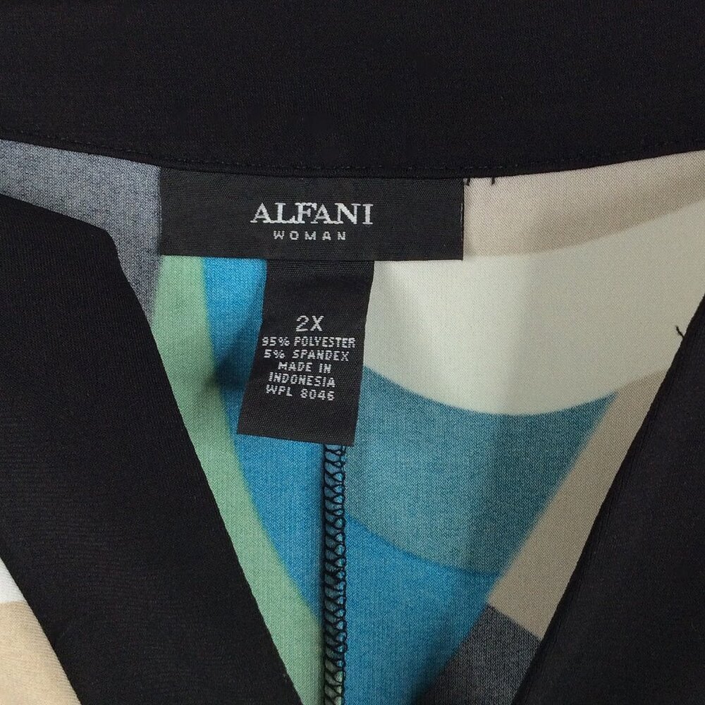 Alfani Geometric Stretch Womens 2X Dress Notch Neck Cap Sleeve Sheath Bodycon - Picture 8 of 8